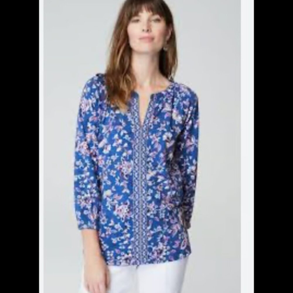 J. Jill Border Floral Top Women’s Medium A-Line